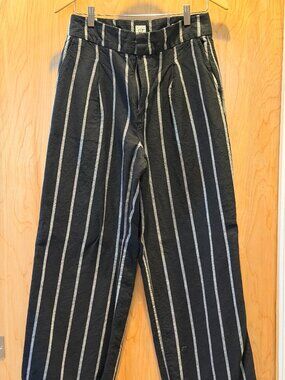 Gap 365 High Rise Linen Blend Striped Pleated Trousers Pants